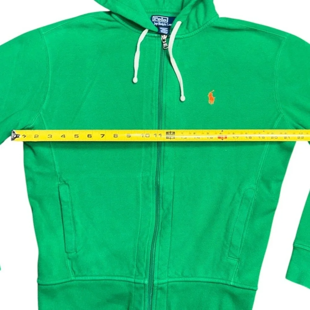 Polo Ralph Lauren Mens Green Full Zip Hoodie Orange Pony Logo Size S